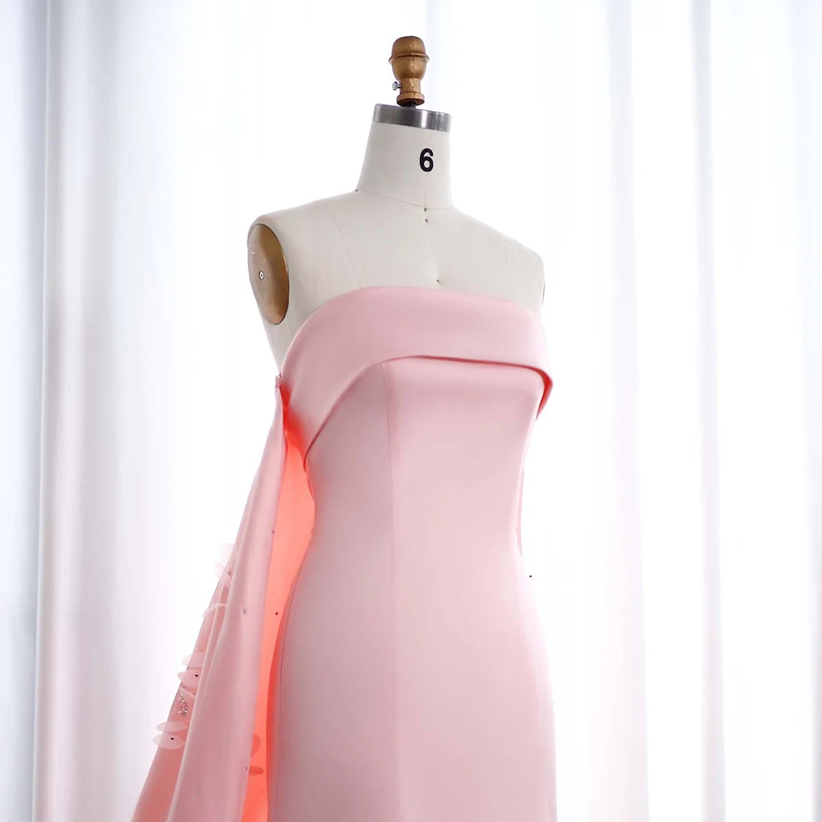 Luxury Crystal 3D Leaves Sage Green Evening Dress with Cape SS449