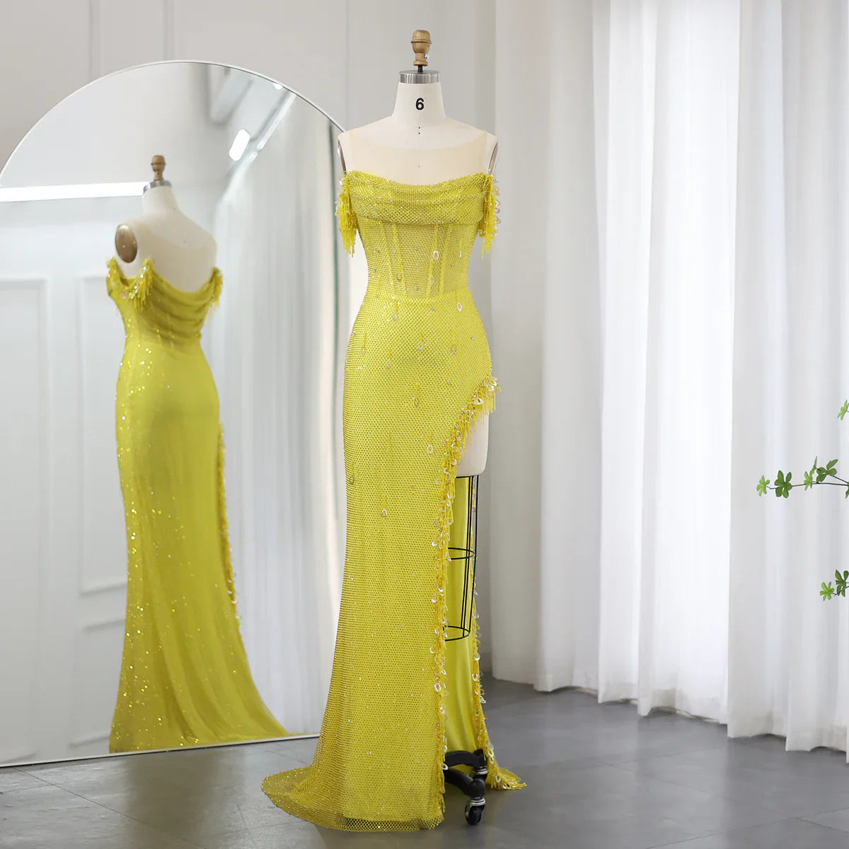 Luxury Crystal Dubai Sage Green Evening Dresses Orange Arabic High Slit Prom Dress for Women Wedding Party SS382