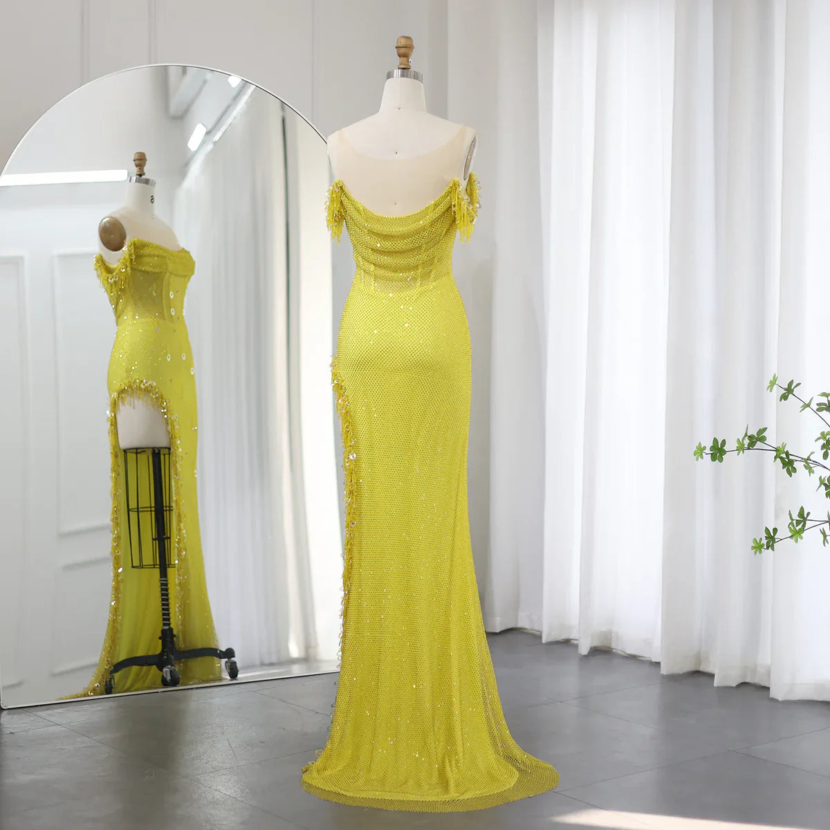 Luxury Crystal Dubai Sage Green Evening Dresses Orange Arabic High Slit Prom Dress for Women Wedding Party SS382