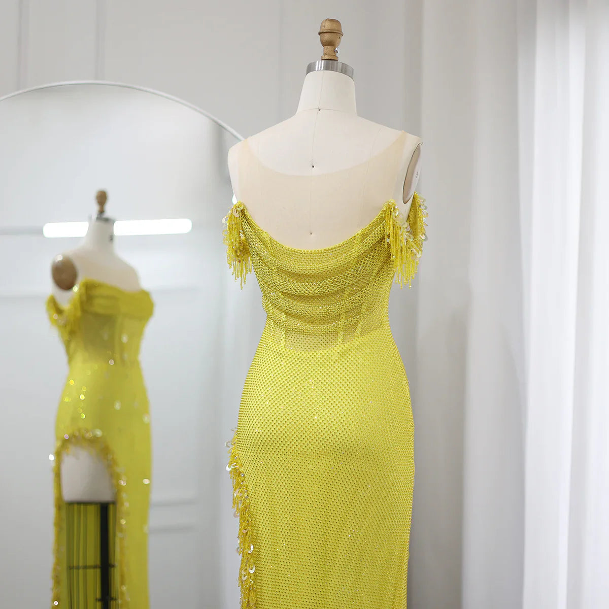 Luxury Crystal Dubai Sage Green Evening Dresses Orange Arabic High Slit Prom Dress for Women Wedding Party SS382