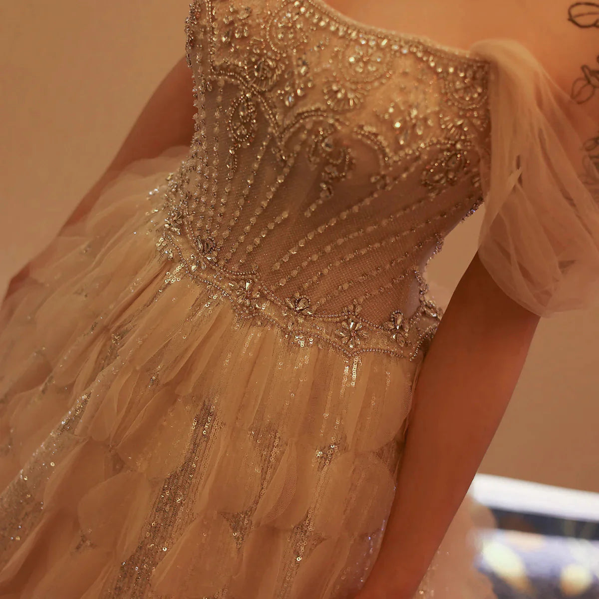 Luxury Crystal Princess Ball Gown Blush Pink Ruffles Evening Dress for Women Wedding Engament Party Dress SS533
