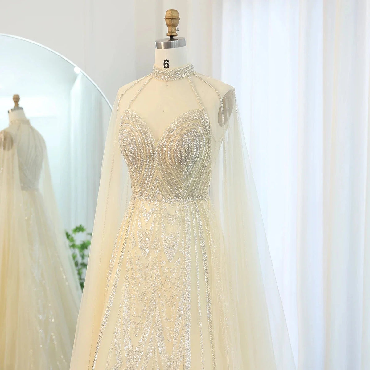 Luxury Dubai A-line Blue Evening Dress with Cape Sleeves Elegant Pink Yellow Plus Size for Women Wedding Party SS090