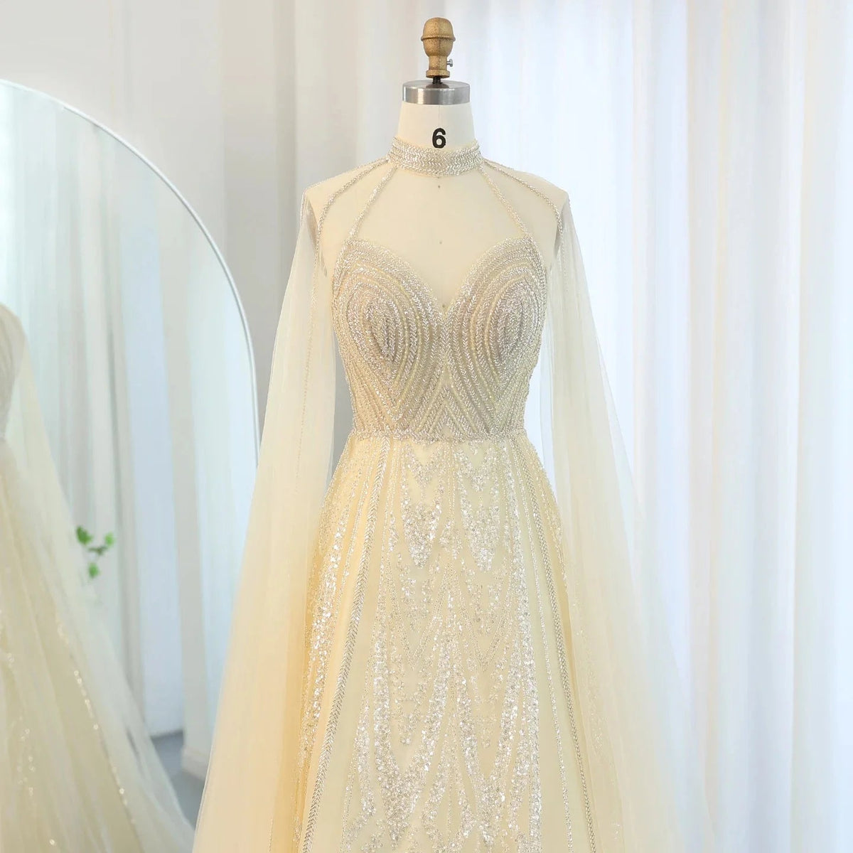 Luxury Dubai A-line Blue Evening Dress with Cape Sleeves Elegant Pink Yellow Plus Size for Women Wedding Party SS090
