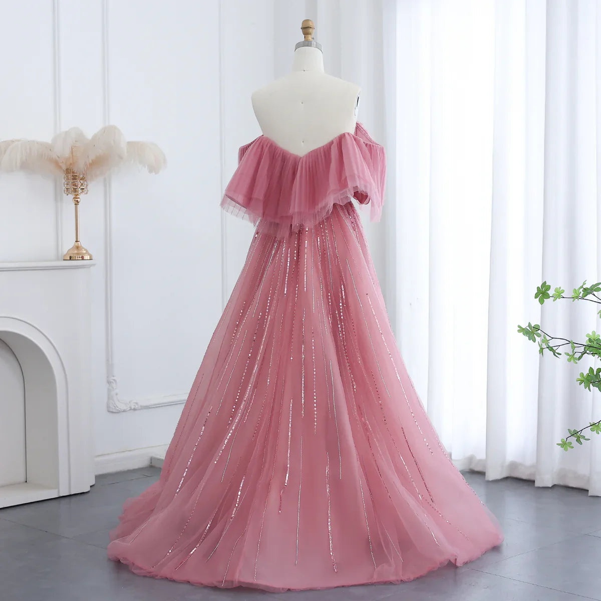Luxury Dubai Ball Gown Fuchsia Evening Dress for Women Wedding 2023 Off Shoulder Arabic Celebrity Party Gown SS390