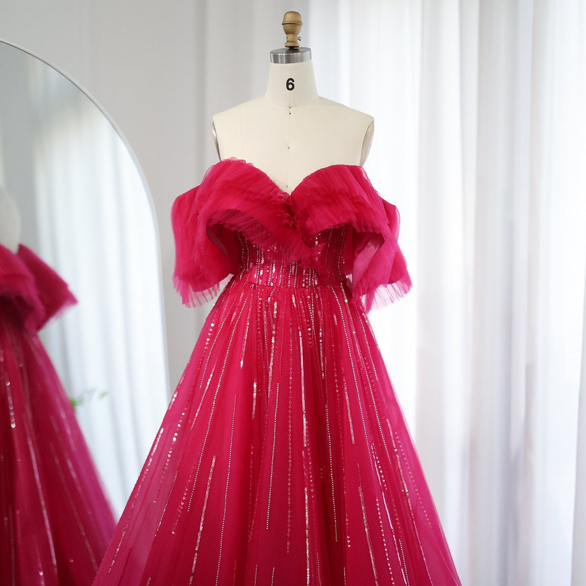 Luxury Dubai Ball Gown Fuchsia Evening Dress for Women Wedding 2023 Off Shoulder Arabic Celebrity Party Gown SS390