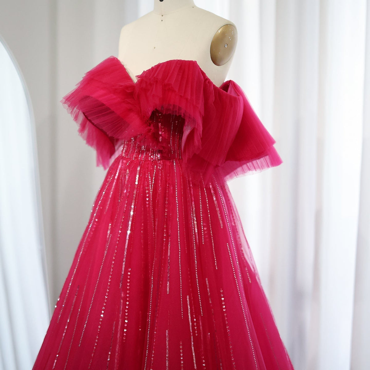 Luxury Dubai Ball Gown Fuchsia Evening Dress for Women Wedding 2023 Off Shoulder Arabic Celebrity Party Gown SS390