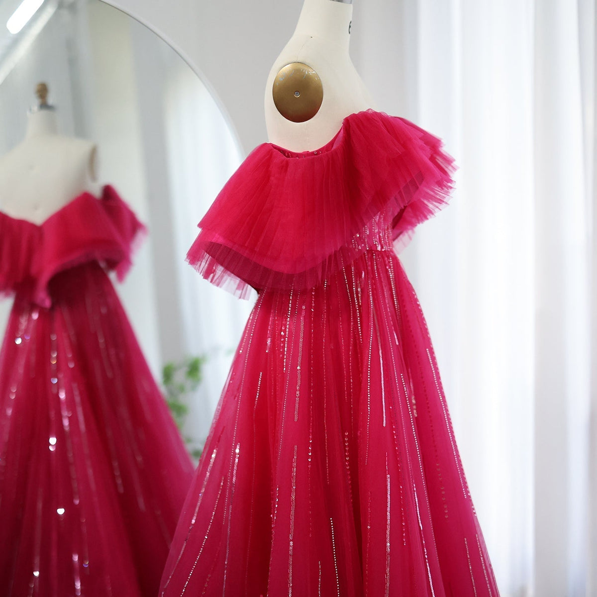 Luxury Dubai Ball Gown Fuchsia Evening Dress for Women Wedding 2023 Off Shoulder Arabic Celebrity Party Gown SS390