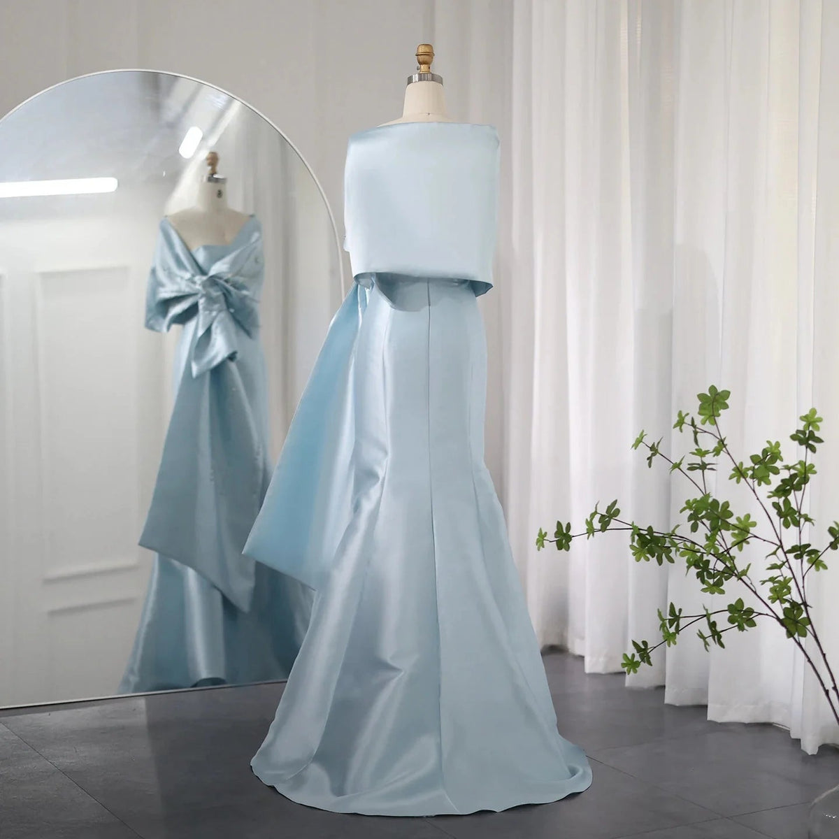 Luxury Dubai Blue Mermaid Arabic Evening Dresses with Cape Shawl Beaded Elegant Women Wedding Guest Party Gown SS333