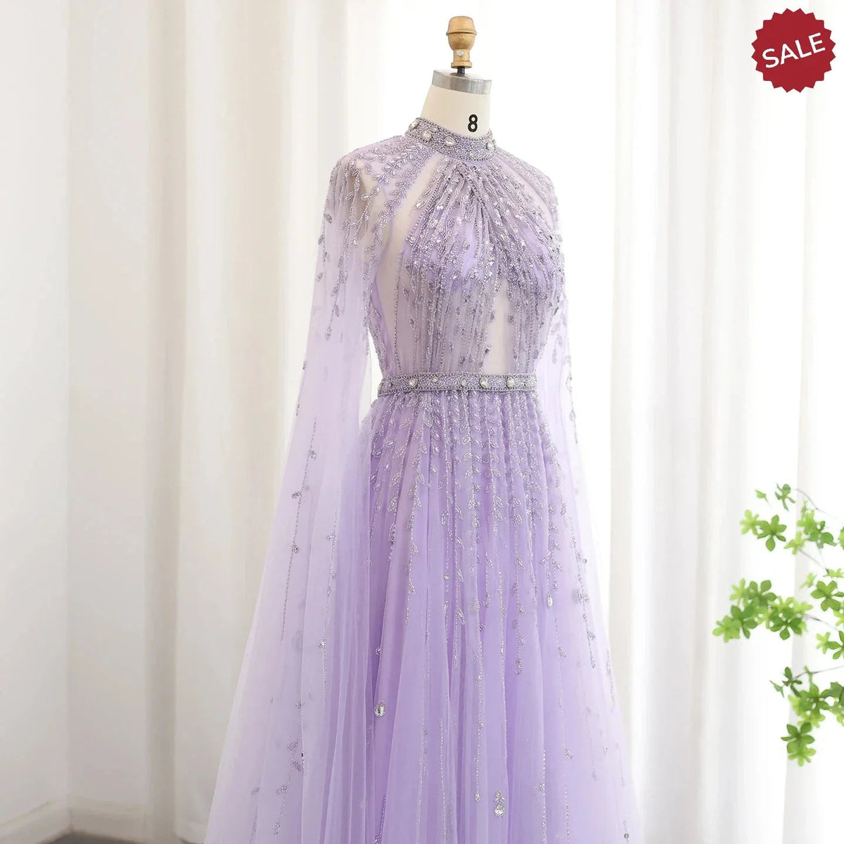 Luxury Dubai Evening Dress with Cape Sleeve 2023 Elegant Long Arabic Formal Dresses for Women Wedding Party SS495