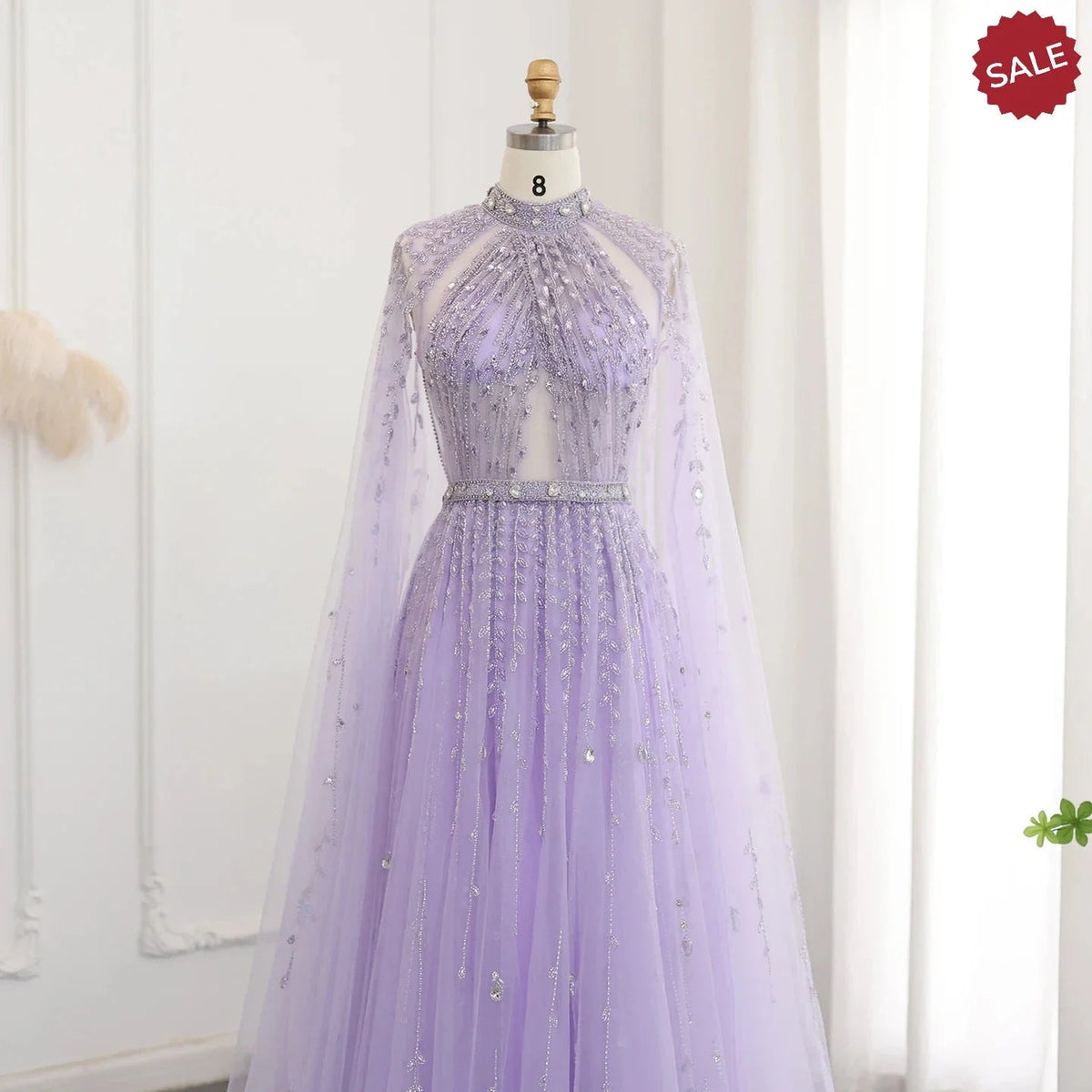 Luxury Dubai Evening Dress with Cape Sleeve 2023 Elegant Long Arabic Formal Dresses for Women Wedding Party SS495