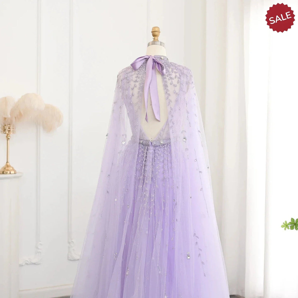 Luxury Dubai Evening Dress with Cape Sleeve 2023 Elegant Long Arabic Formal Dresses for Women Wedding Party SS495