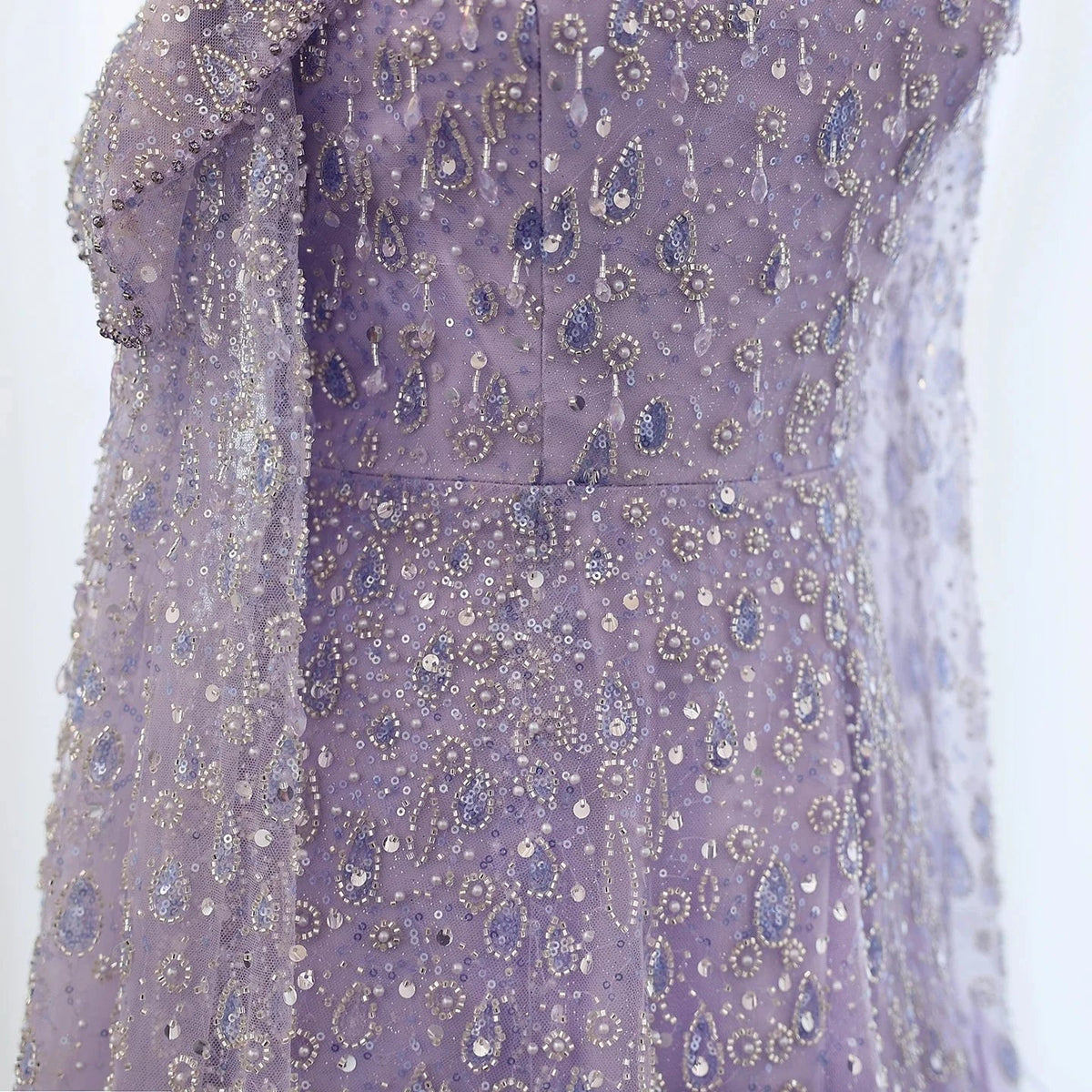 Luxury Dubai Feather One Shoulder Evening Dresses with Cape Sleeves Rose Gold Lilac Women Wedding Party Gowns SS438