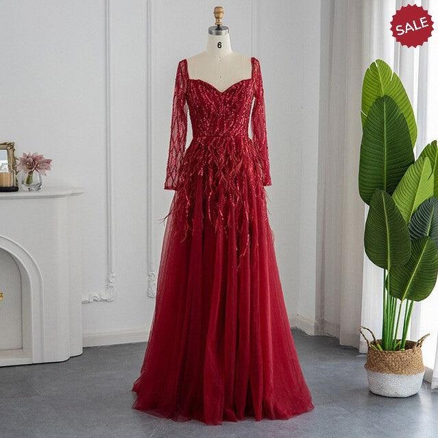 Luxury Dubai Feathers Lilac Evening Dresses for Women Wedding Elegant Emerald Green Arabic Formal Party Gowns SS351