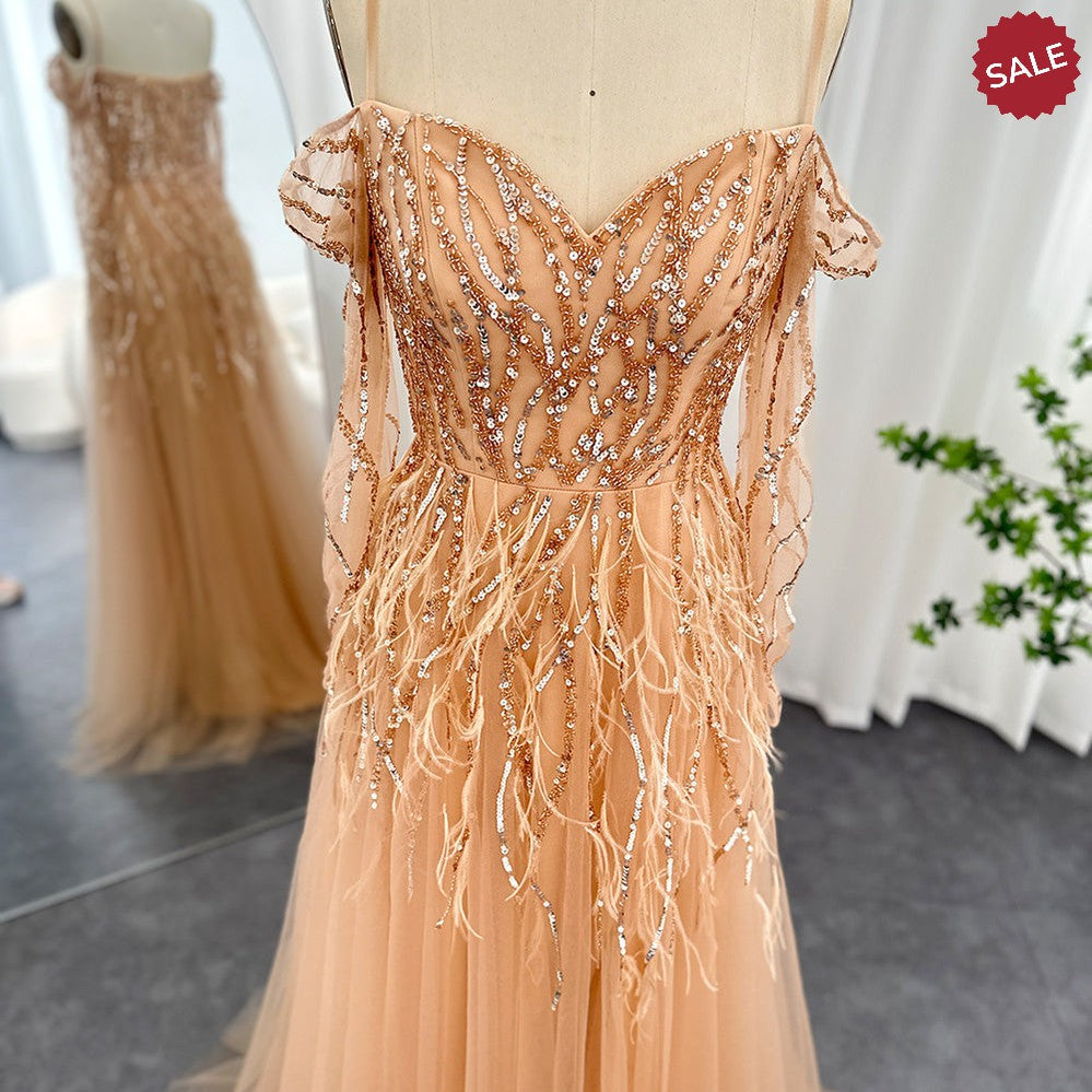 Luxury Dubai Feathers Lilac Evening Dresses for Women Wedding Elegant Emerald Green Arabic Formal Party Gowns SS351