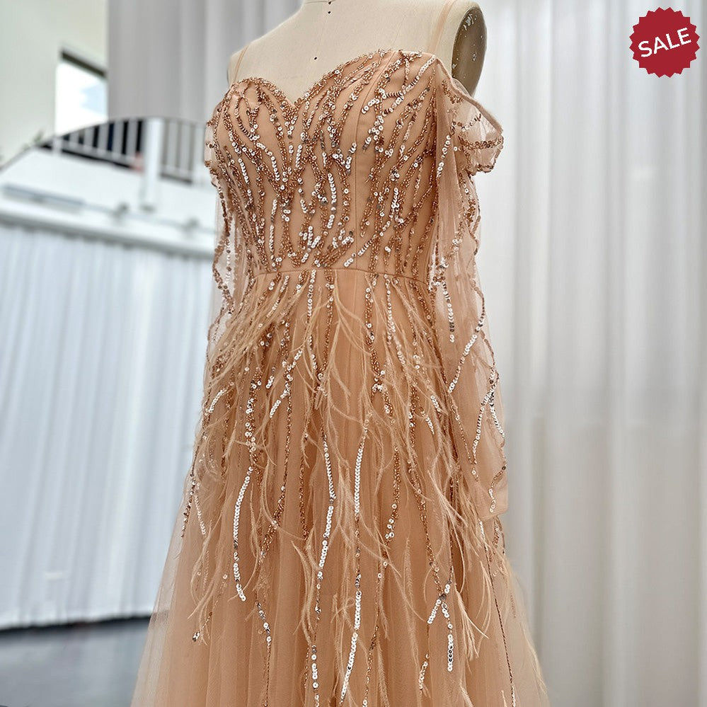 Luxury Dubai Feathers Lilac Evening Dresses for Women Wedding Elegant Emerald Green Arabic Formal Party Gowns SS351
