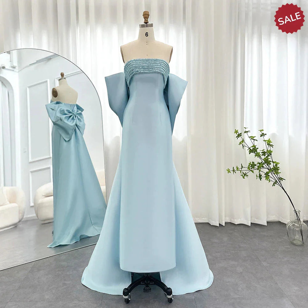 Luxury Dubai Lilac Arabic Evening Dresses with Bow Cape Beaded 2023 Elegant Women Wedding Formal Party Gowns SS319