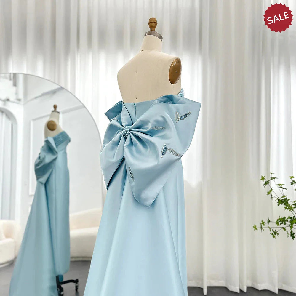 Luxury Dubai Lilac Arabic Evening Dresses with Bow Cape Beaded 2023 Elegant Women Wedding Formal Party Gowns SS319