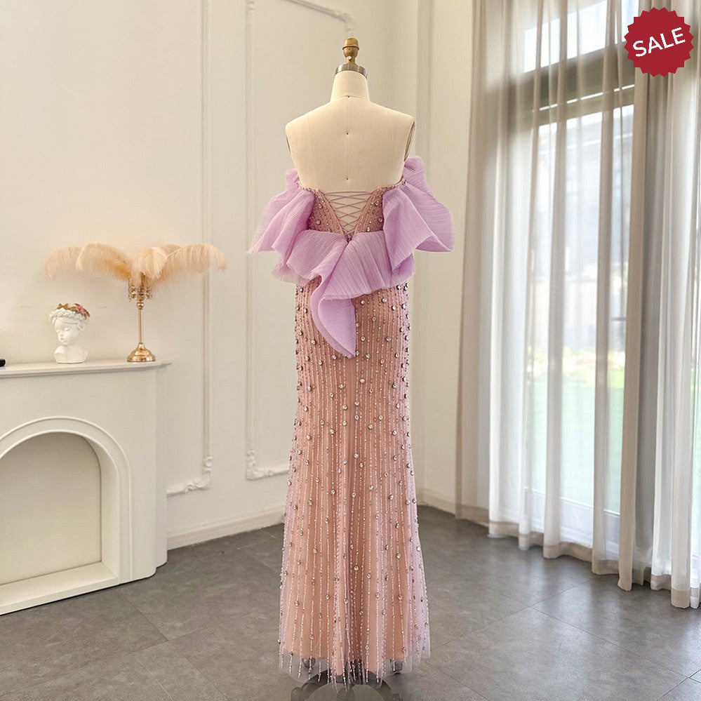 Luxury Dubai Lilac Long Evening Dress for Women Wedding Party 2023 Elegant Off Shoulder Arabic Formal Prom Gown SS327