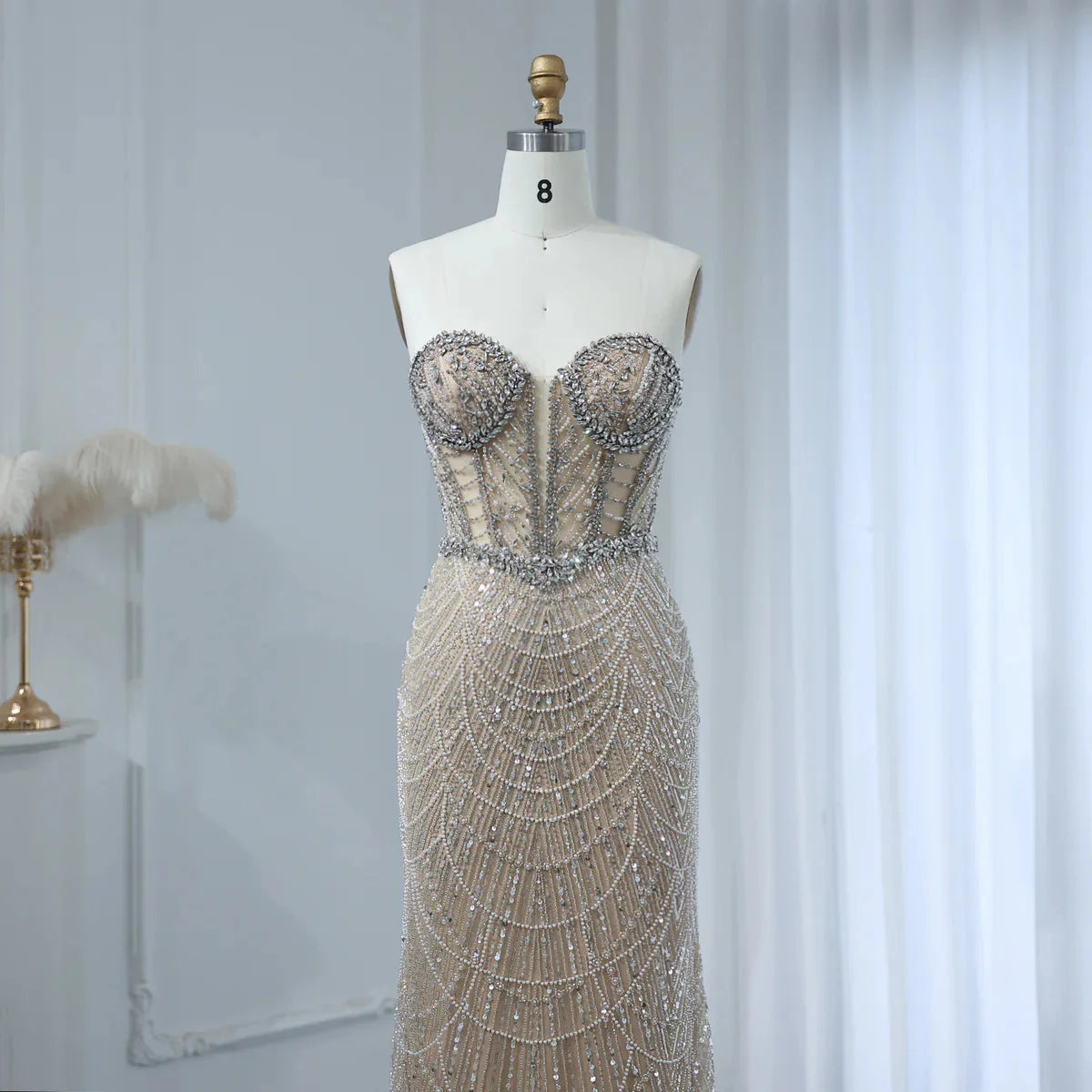 Luxury Dubai Mermaid Crystal Nude Evening Dresses Elegant Sweetheart Beaded Arabic Women Wedding Party Gowns SS223