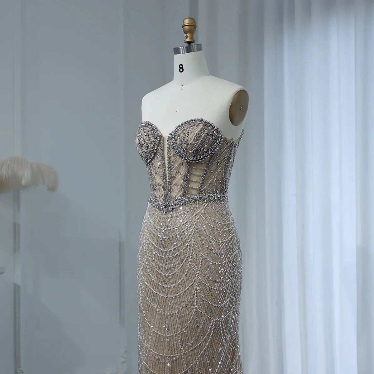 Luxury Dubai Mermaid Crystal Nude Evening Dresses Elegant Sweetheart Beaded Arabic Women Wedding Party Gowns SS223