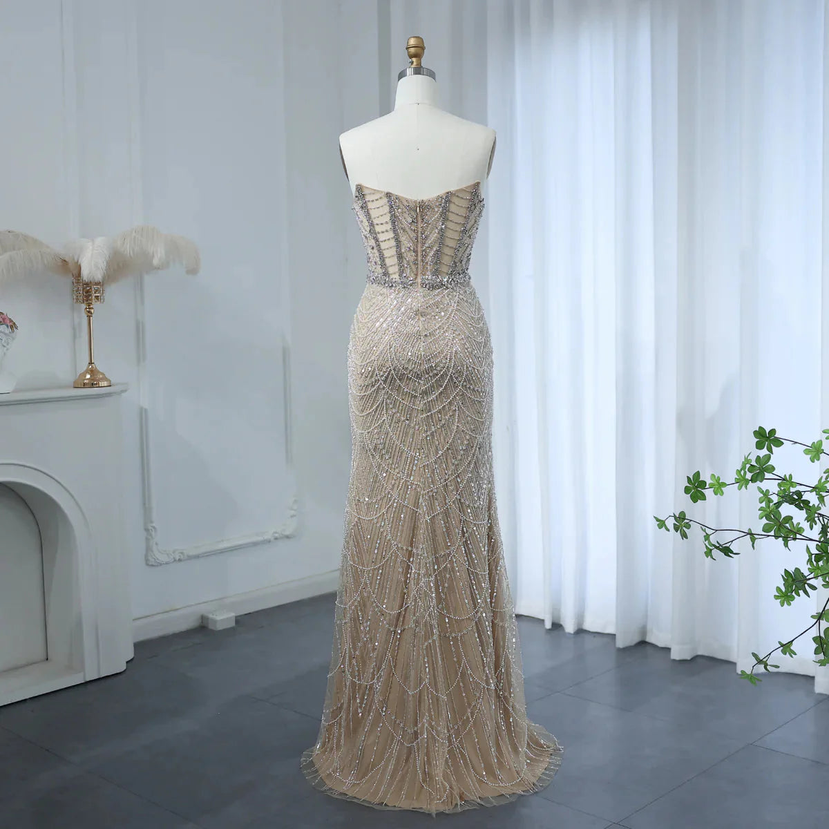 Luxury Dubai Mermaid Crystal Nude Evening Dresses Elegant Sweetheart Beaded Arabic Women Wedding Party Gowns SS223