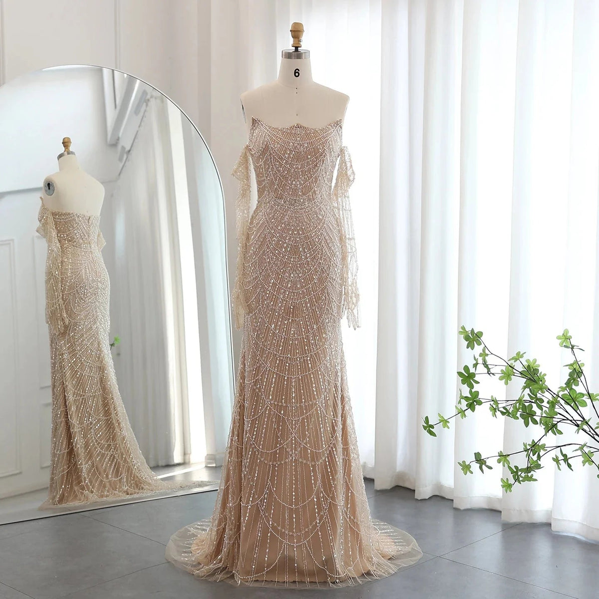 Luxury Dubai Mermaid Green Evening Dresses with Gloves Elegant Saudi Arabia Women Wedding Party Gowns SS306