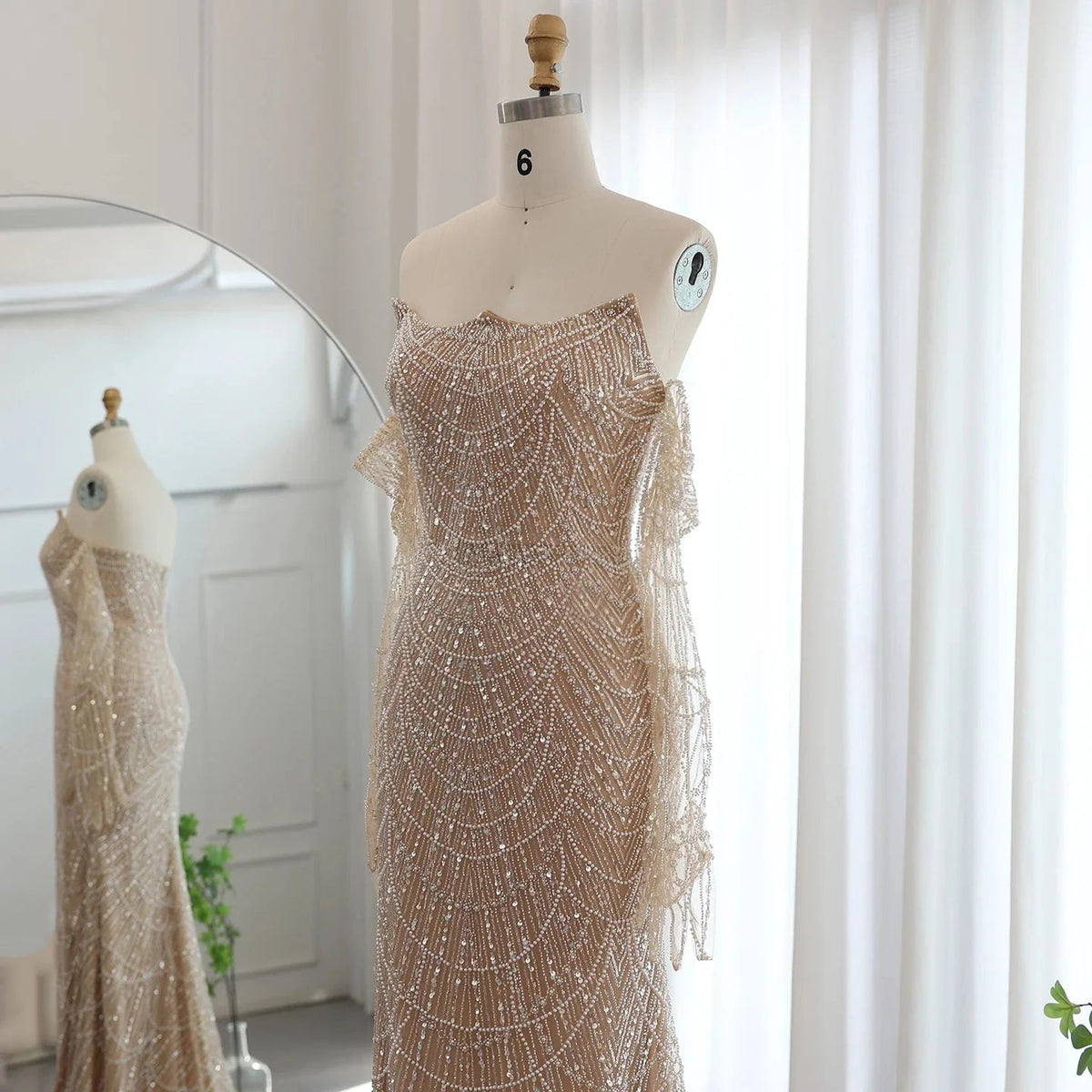 Luxury Dubai Mermaid Green Evening Dresses with Gloves Elegant Saudi Arabia Women Wedding Party Gowns SS306