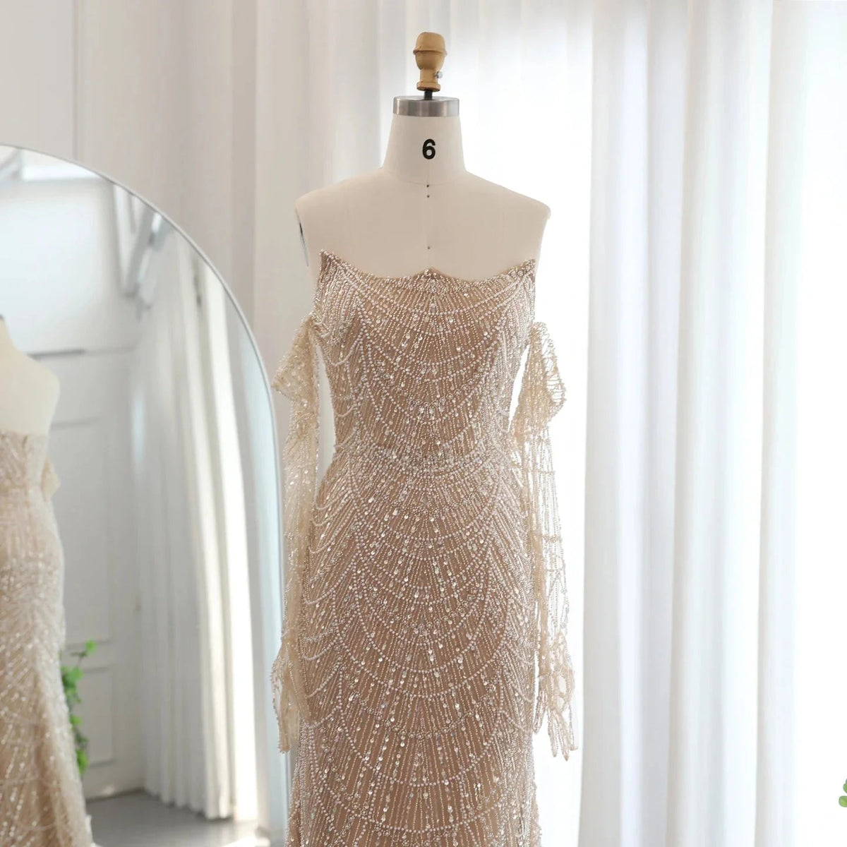 Luxury Dubai Mermaid Green Evening Dresses with Gloves Elegant Saudi Arabia Women Wedding Party Gowns SS306
