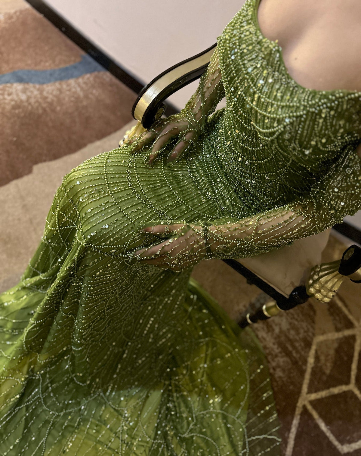 Luxury Dubai Mermaid Green Evening Dresses with Gloves Elegant Saudi Arabia Women Wedding Party Gowns SS306