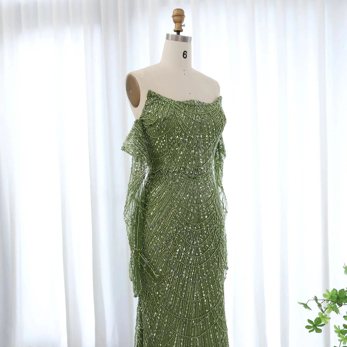 Luxury Dubai Mermaid Green Evening Dresses with Gloves Elegant Saudi Arabia Women Wedding Party Gowns SS306