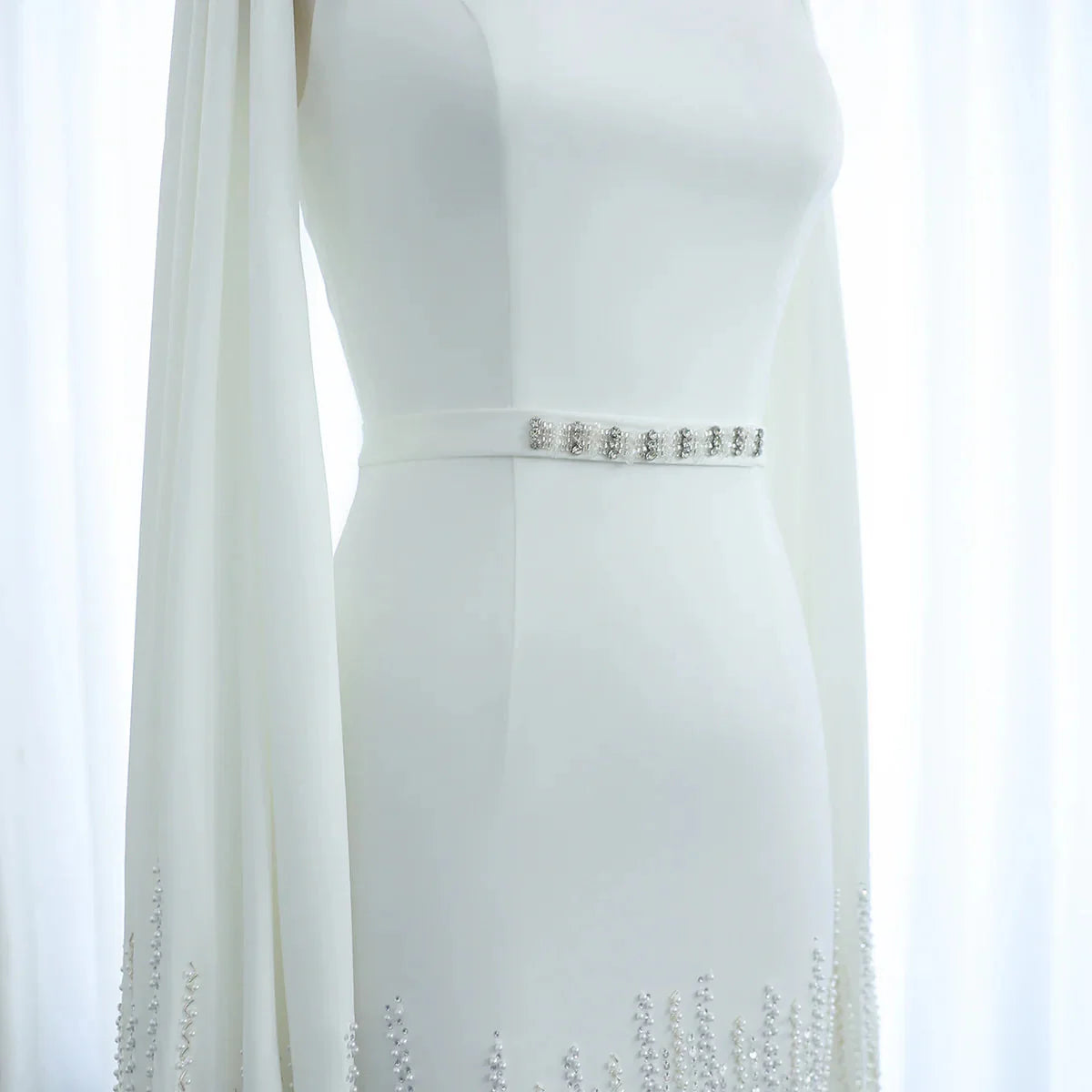 Luxury Dubai Mermaid Nude Evening Dresses with Cape Sleeves Tiered Ruffles Arabic Women Wedding Party Gowns SS440
