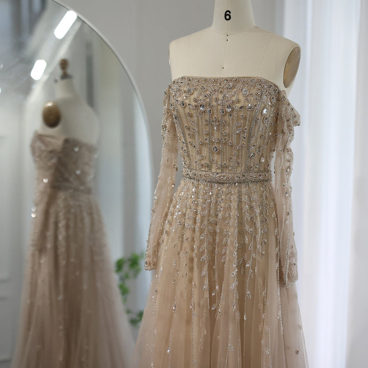 Luxury Dubai Nude Evening Dress 2023 Elegant Off Shoulder Long Sleeves Arabic Lilac Women Wedding Pary Gowns SS489