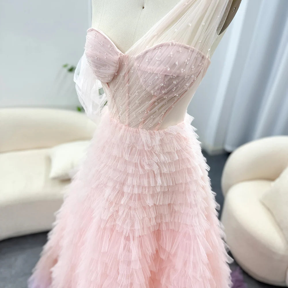 Luxury Dubai Ombre Pink Lilac Evening Dress for Women Wedding Elegant One Shoulder Long Ball Gown Prom Dresses SF085