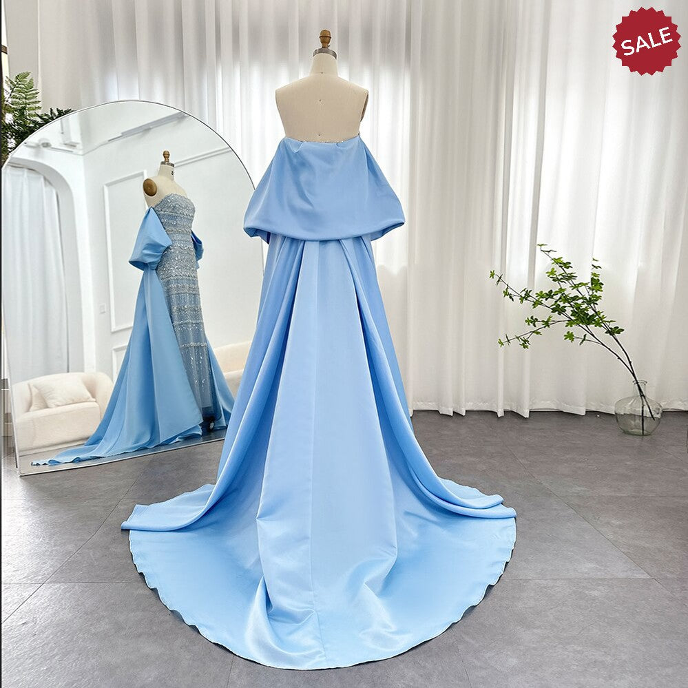 Luxury Dubai Sage Green Evening Dresses with Cape Arabic Blue Beaded Elegant Women Wedding Party Gowns SS238