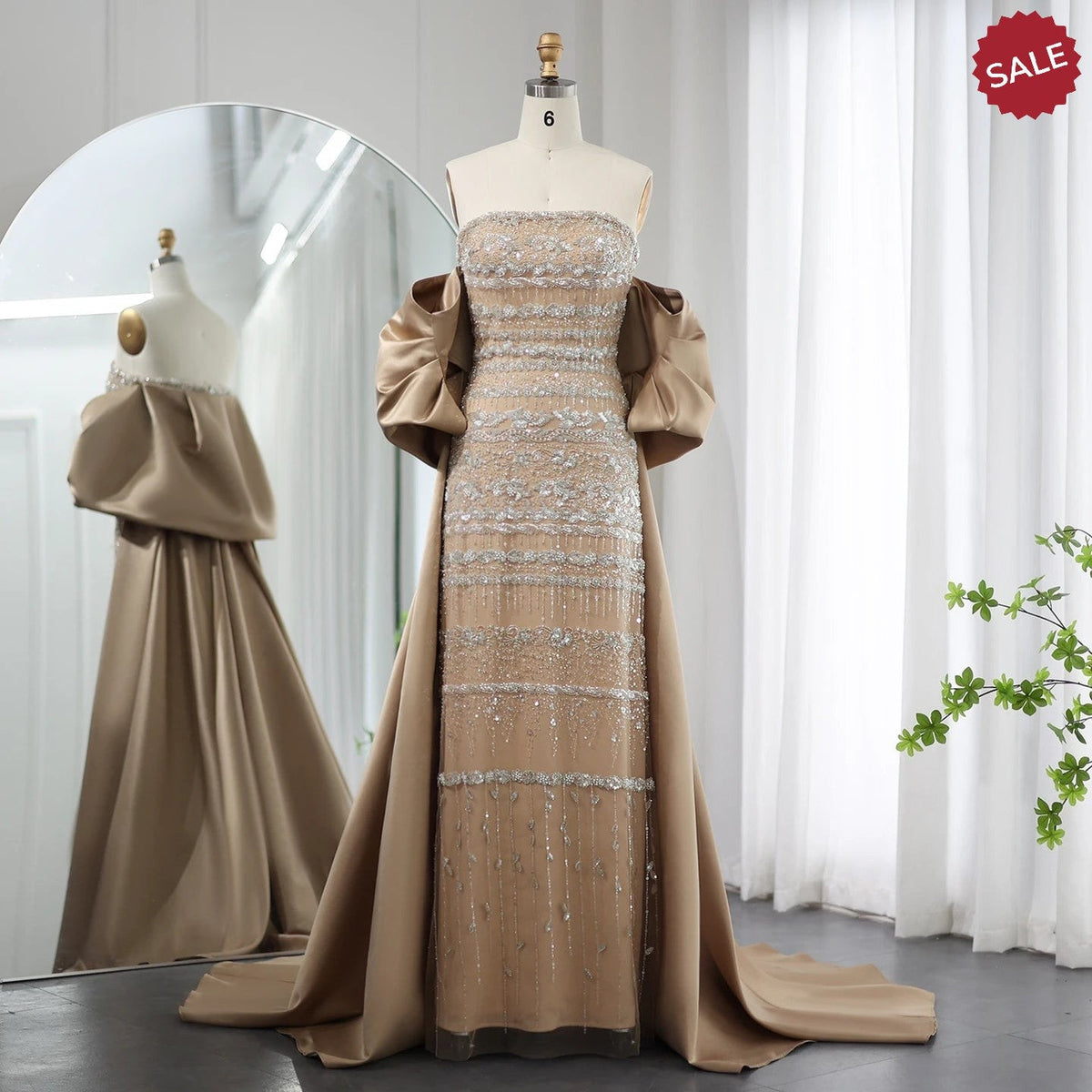 Luxury Dubai Sage Green Evening Dresses with Cape Arabic Blue Beaded Elegant Women Wedding Party Gowns SS238