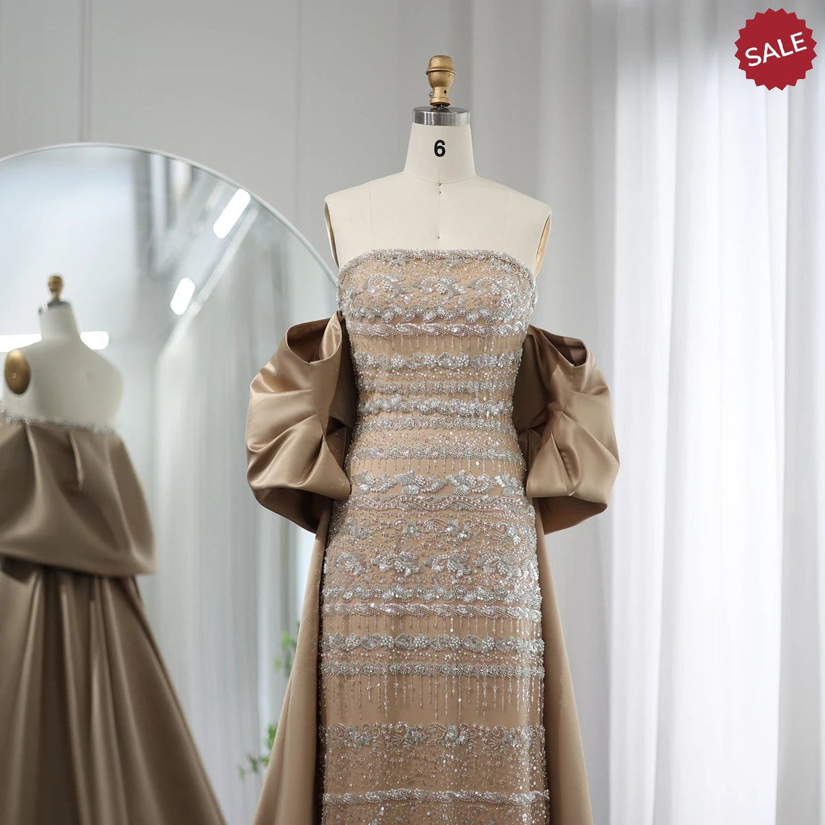 Luxury Dubai Sage Green Evening Dresses with Cape Arabic Blue Beaded Elegant Women Wedding Party Gowns SS238