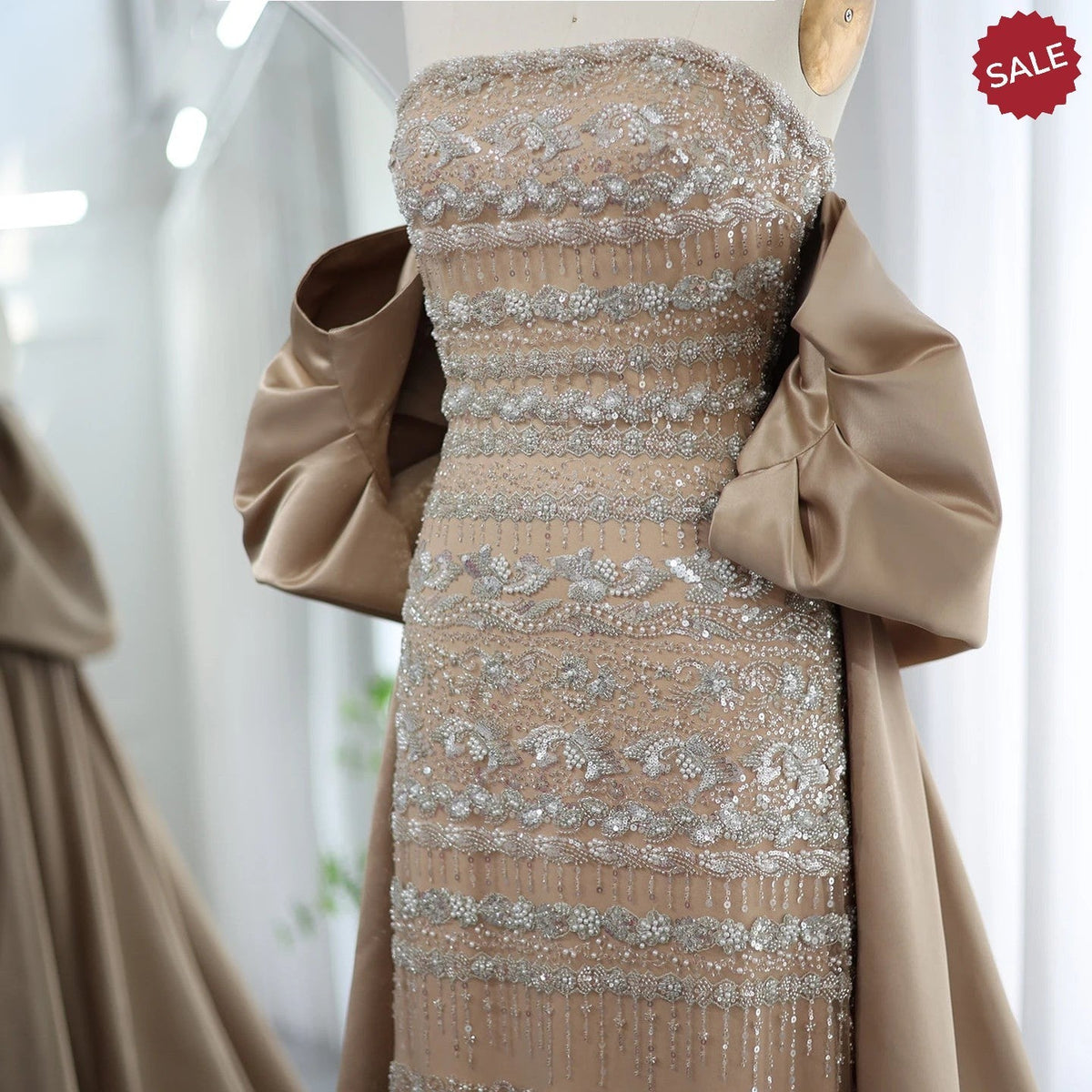 Luxury Dubai Sage Green Evening Dresses with Cape Arabic Blue Beaded Elegant Women Wedding Party Gowns SS238