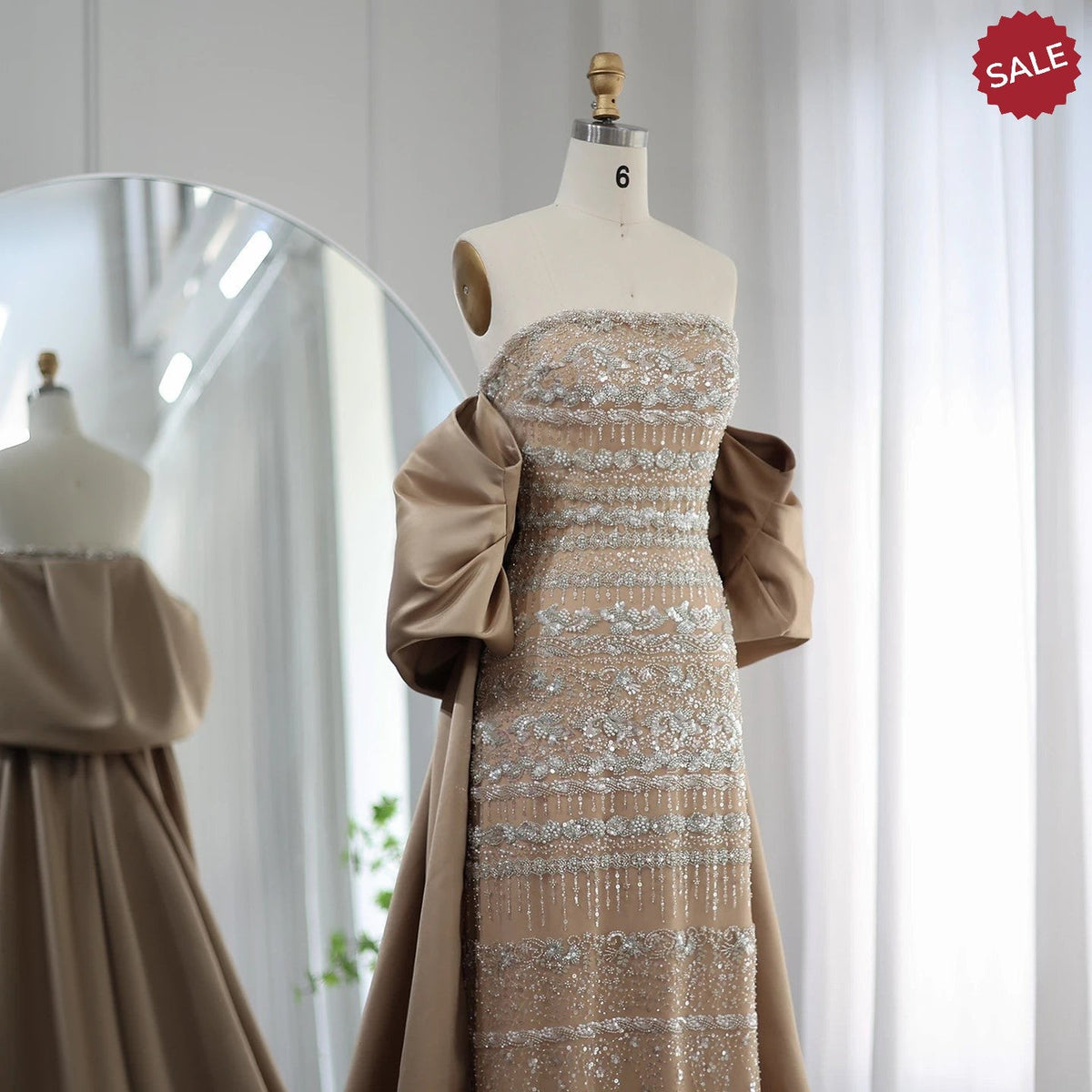 Luxury Dubai Sage Green Evening Dresses with Cape Arabic Blue Beaded Elegant Women Wedding Party Gowns SS238