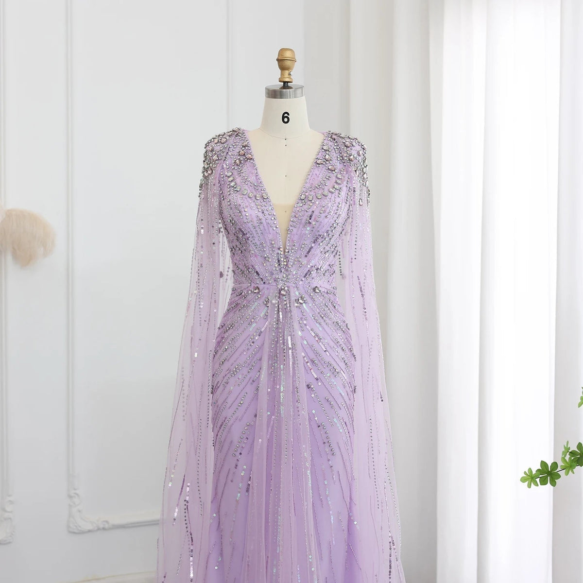 Luxury Dubai Sage Green Evening Dresses with Cape Fuchsia Crystal Gold Elegant Women Wedding Formal Party Gown SS399