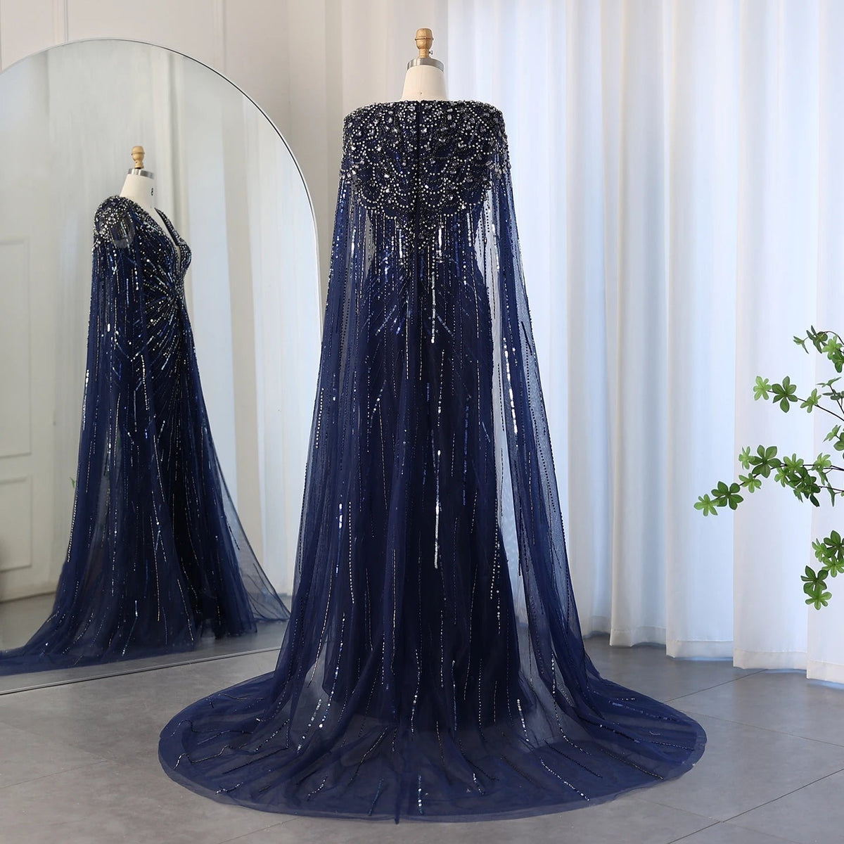 Luxury Dubai Sage Green Evening Dresses with Cape Fuchsia Crystal Gold Elegant Women Wedding Formal Party Gown SS399