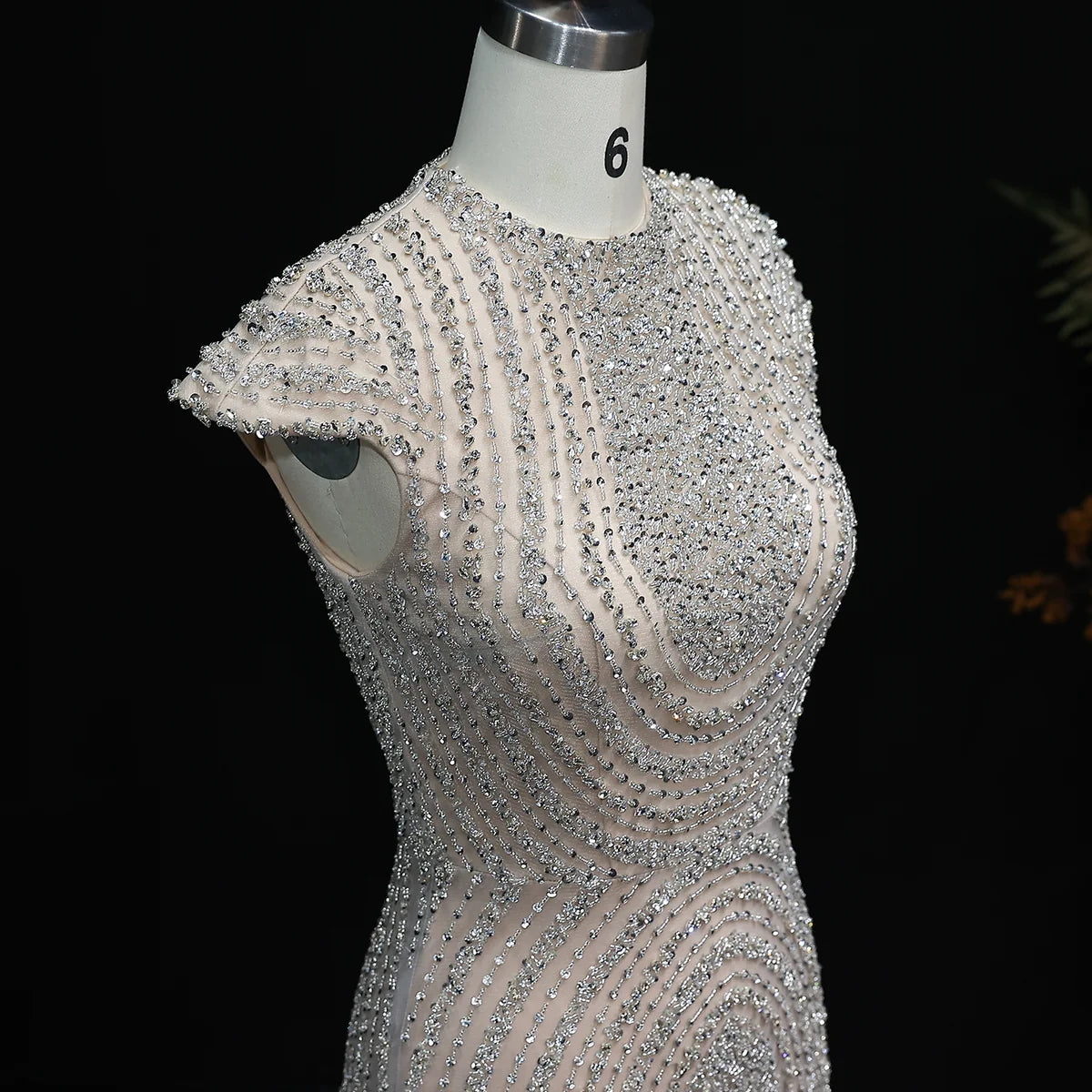 Luxury Dubai Silver Nude Arabic Evening Dresses SS400