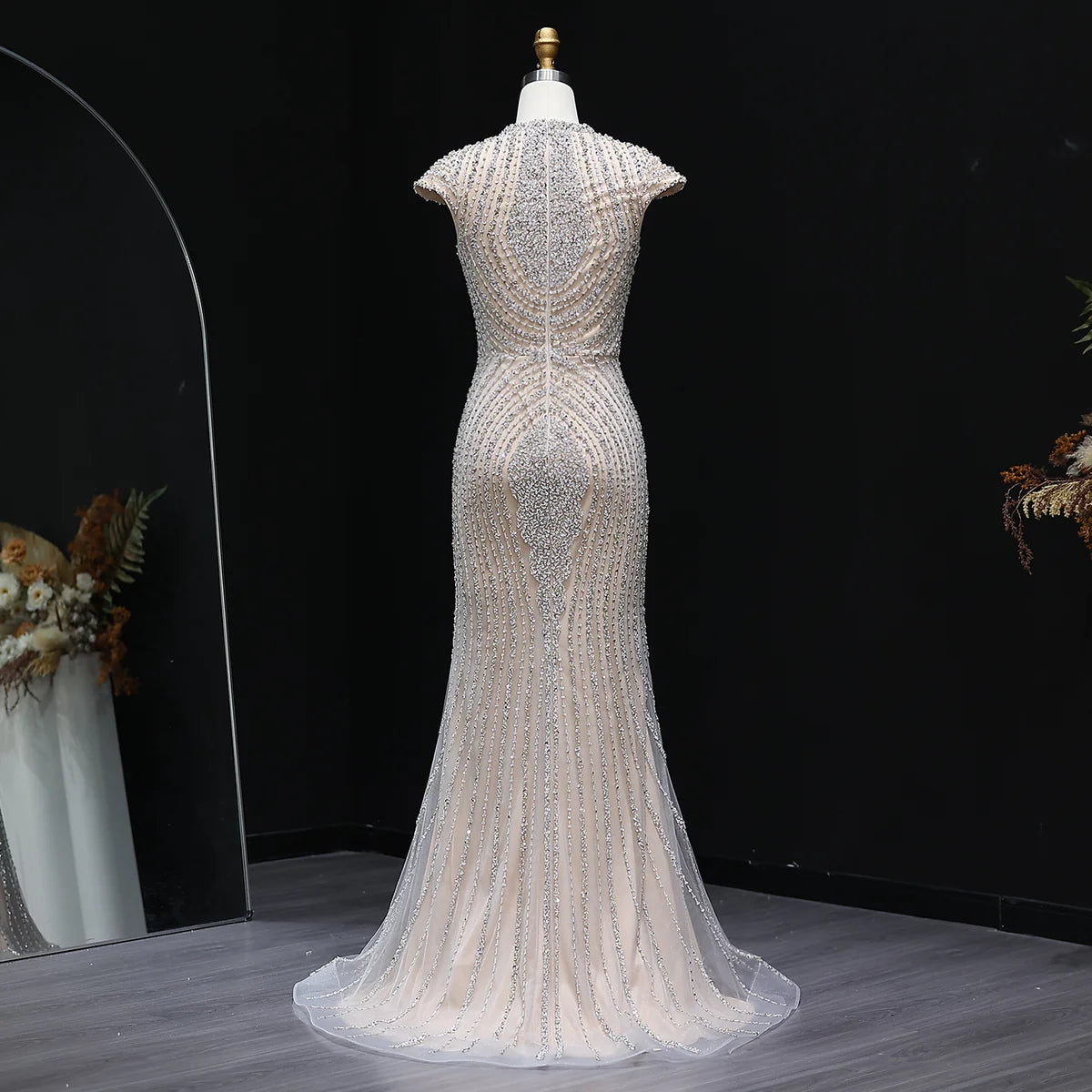Luxury Dubai Silver Nude Arabic Evening Dresses SS400