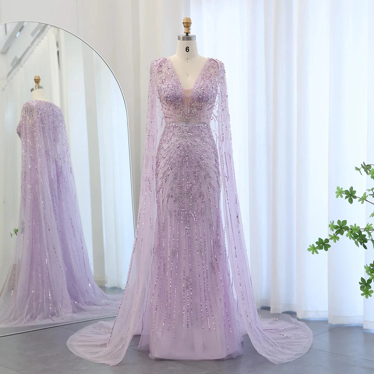 Luxury Dubai Turquoise Mermaid Evening Dresses with Cape V-Neck Arabic Silver Grey Wedding Formal Party Gowns SS397
