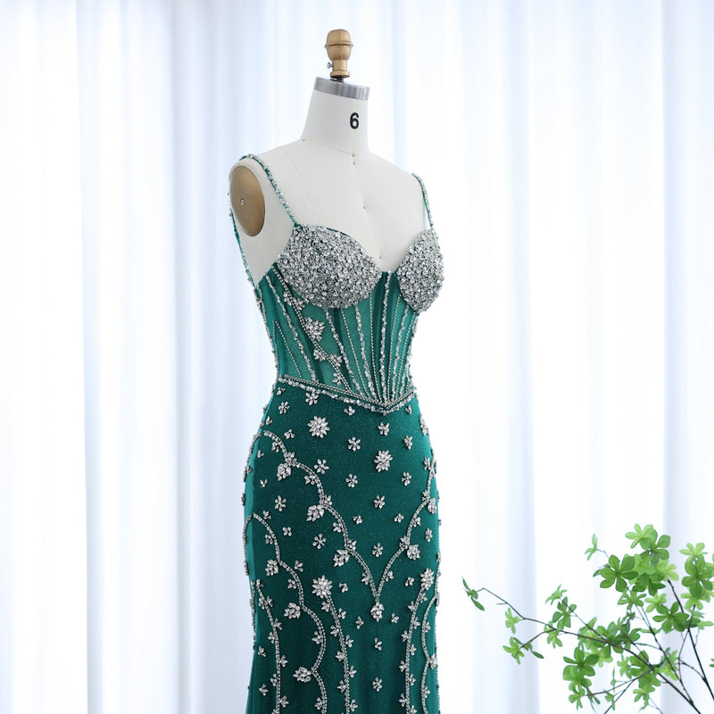 Luxury Emerald Green Spaghetti Straps Evening Dress SS246