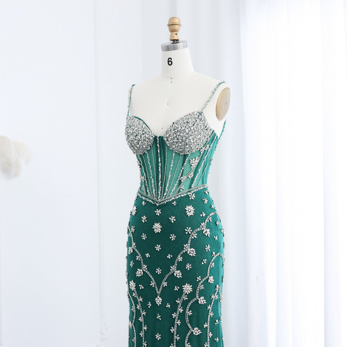 Luxury Emerald Green Spaghetti Straps Evening Dress SS246