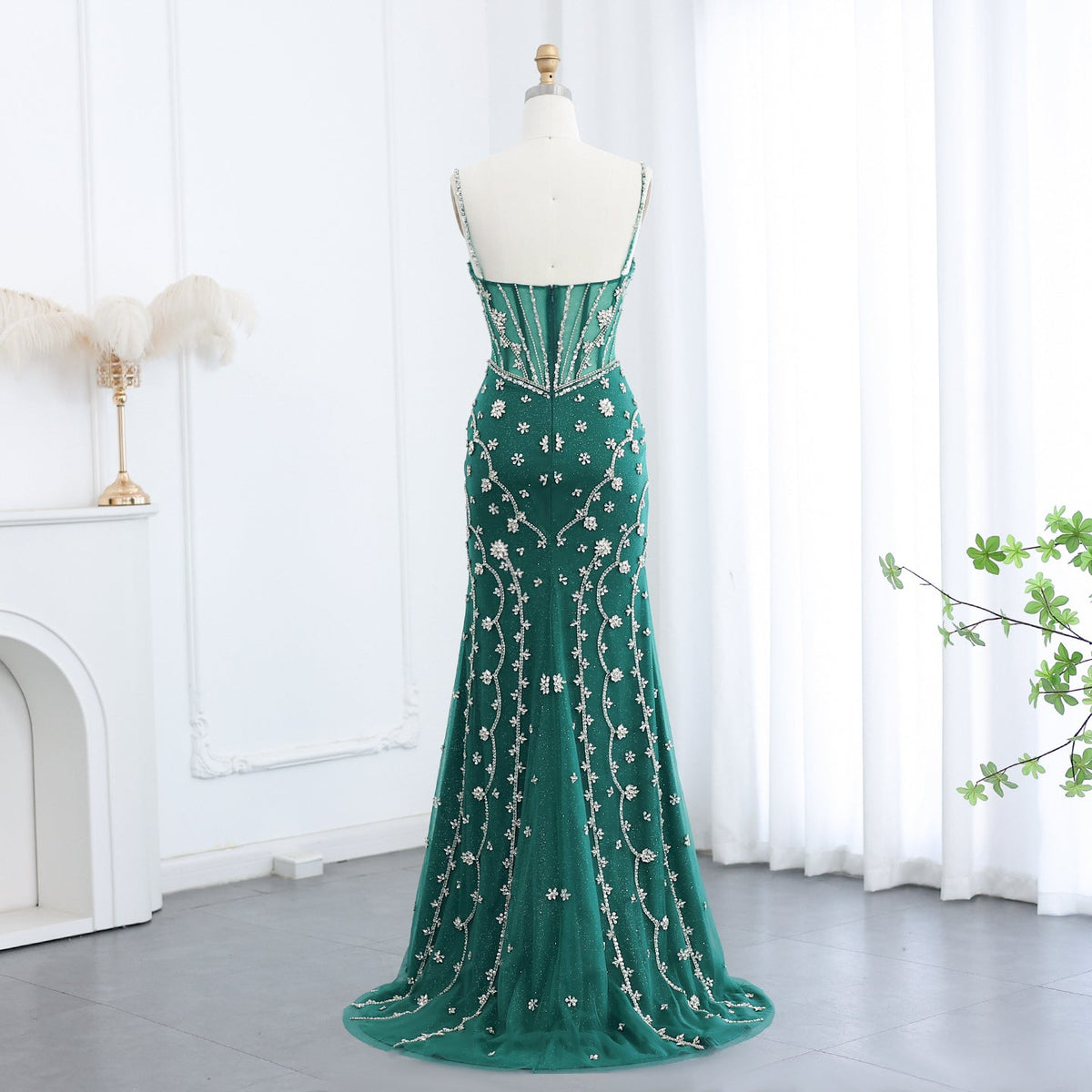 Luxury Emerald Green Spaghetti Straps Evening Dress SS246