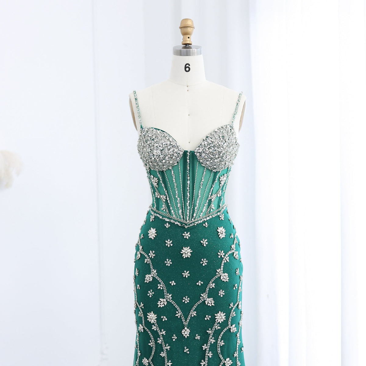 Luxury Emerald Green Spaghetti Straps Evening Dress SS246