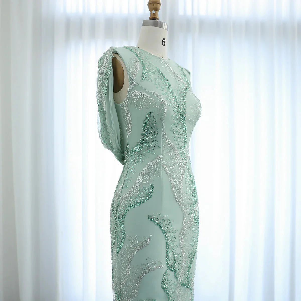 Luxury Feather Sage Green Arabic Evening Dresses Criss Cross Back Midi Formal Wedding Party Gowns SS436