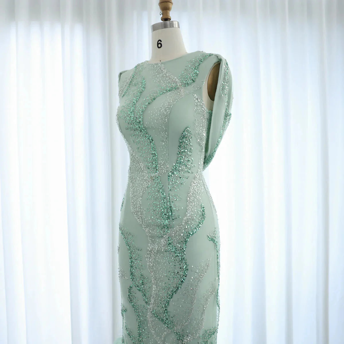 Luxury Feather Sage Green Arabic Evening Dresses Criss Cross Back Midi Formal Wedding Party Gowns SS436