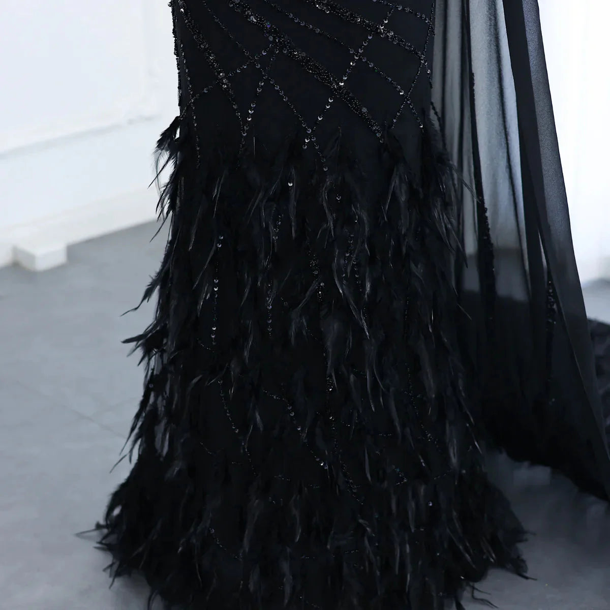 Luxury Feather Turquoise Aqua One Shoulder Mermaid Evening Dress with Cape SS498